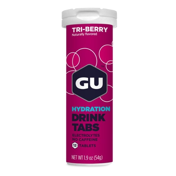 Close-up of EnduroFizz sports drink tabs tube showing hydration tablets stacked neatly