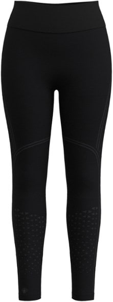 Close-up of women's merino wool leggings showcasing moisture-wicking fabric and mesh ventilation.