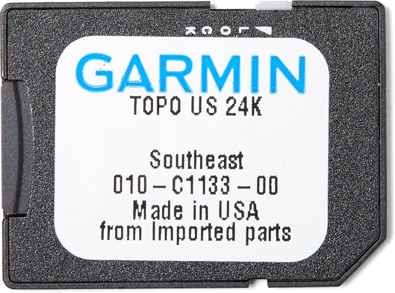 Close-up of Garmin Southeast TopoPro 24K microSD card showing branding and storage capacity