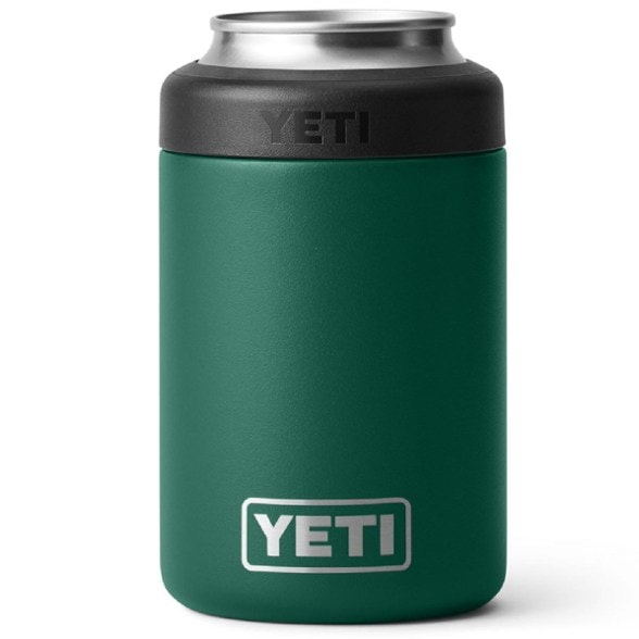 YETI Rambler Colster 2.0 can cooler in action, holding a cold drink outdoors.