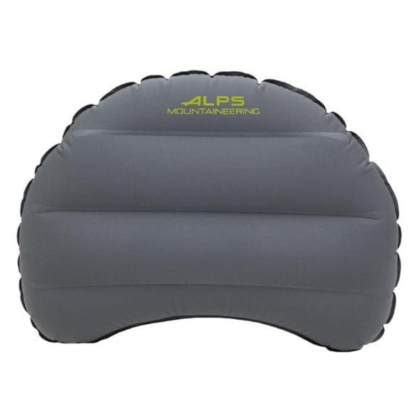 TravelMate Inflatable Camping Pillow in a camping setting, showcasing its soft fabric and compact size.