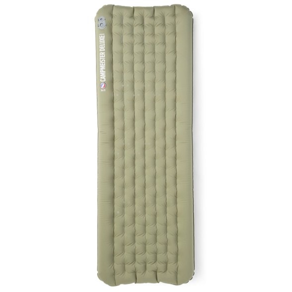 Campmeister sleeping pad in a camping setup, showcasing its quilted texture and durability.