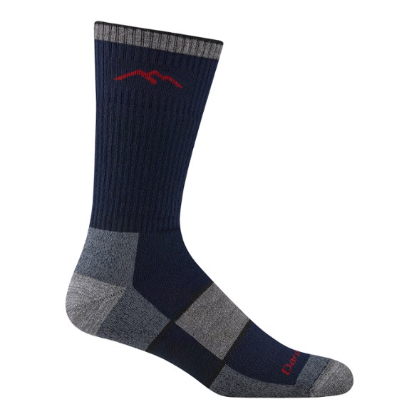 Close-up view of Darn Tough Coolmax boot socks showing cushioning and durability.