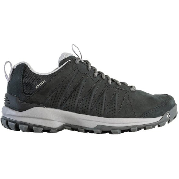 Side view of waterproof hiking shoes for women showing breathable mesh and nubuck leather blend