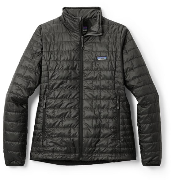 Front view of Patagonia jacket showing lightweight insulated design ideal for winter hiking