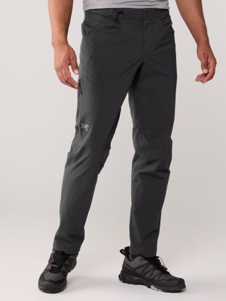 Front view of SummitFlex climbing pants showing tapered leg and articulated knees for mobility