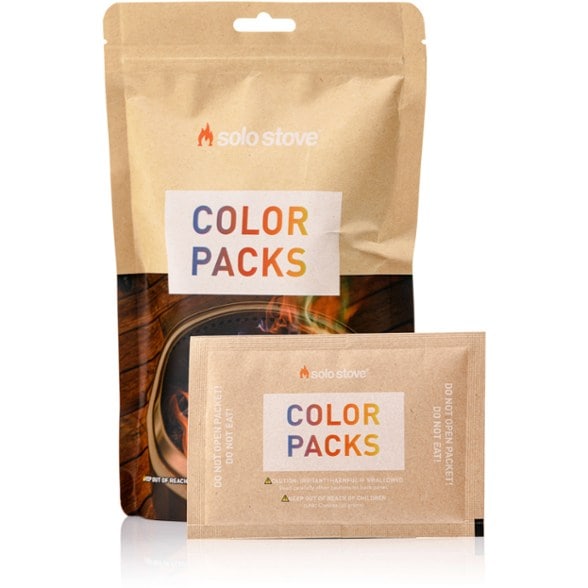 Vibrant fire color packs displayed with campfire flames.