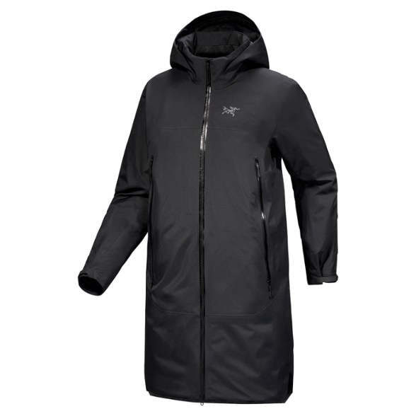 Arc'teryx Women's GORE-TEX Down Parka with hood in a snowy landscape, demonstrating warmth and style.