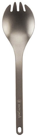 Close-up of the Snow Peak Ultralight Titanium Spork, highlighting its sleek design and lightweight properties.