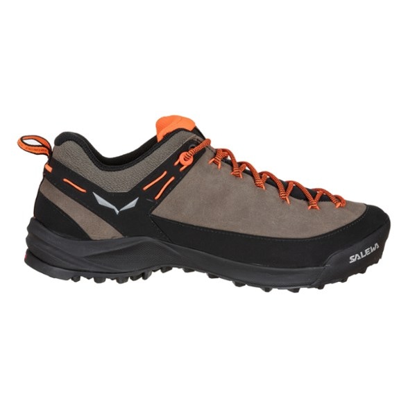 Side view of Salewa Wildfire Men's Leather Approach Shoes showcasing suede upper and lacing system.