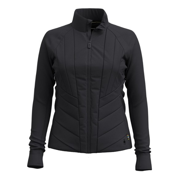 Front view of Smartwool EcoLoft women's insulated jacket showcasing lightweight wool insulation and water resistant finish