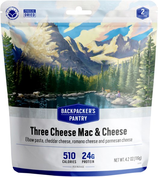 Packaged three cheese mac and cheese for hiking, ready to cook