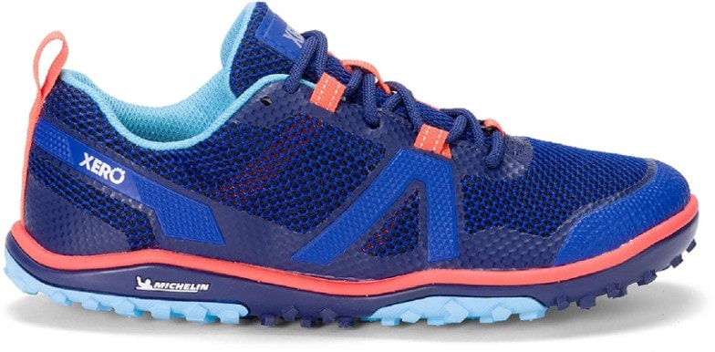 Side view of Xero Scrambler Low women's hiking shoes highlighting breathable mesh and lace-up closure