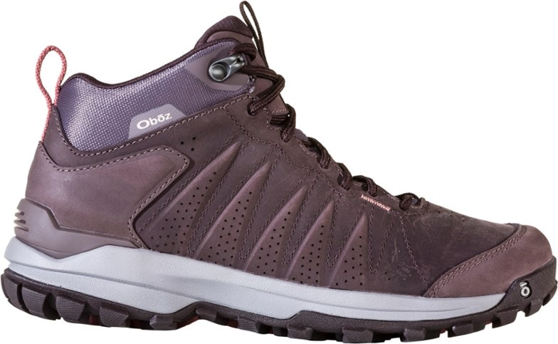 Side view of women's hiking shoes with waterproof leather and durable mesh uppers