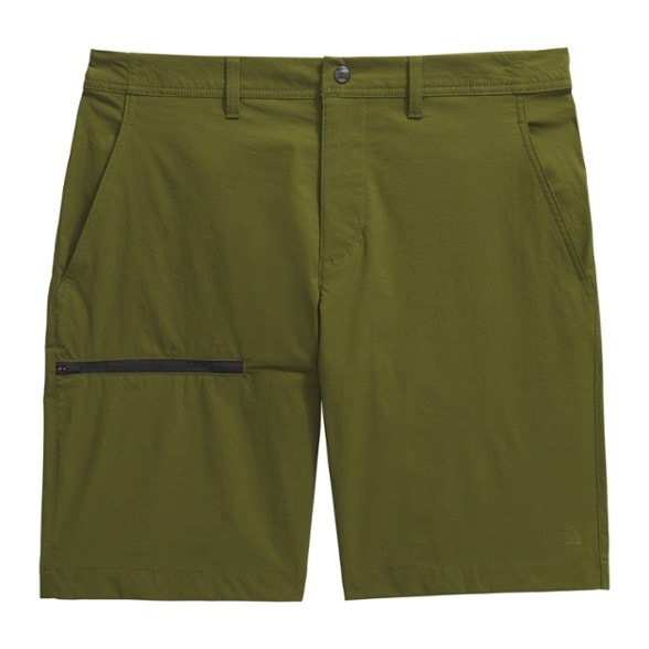 Basin Trail Men's Hiking Shorts in action on a mountain trail, showcasing comfort and flexibility.