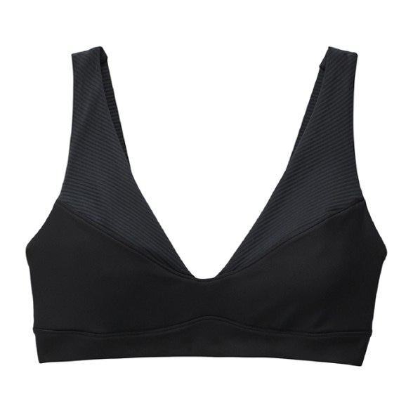 Front angle of the Sculpt Send-Off medium support yoga bra showcasing the V-shape design.