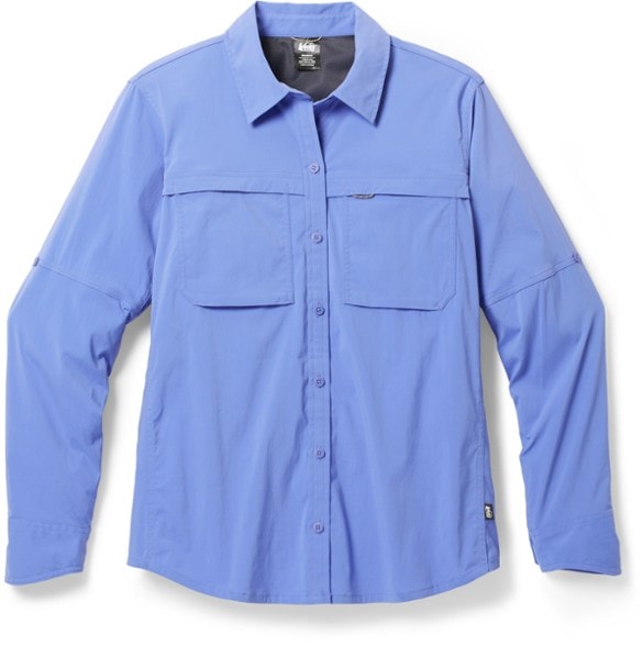 Front view of Sahara quick-dry hiking shirt for women, showcasing button-up design and roll-up sleeves.