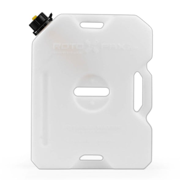 AdventureFlow 2-gallon portable water container showing front angle with ergonomic handle, ideal for camping gear