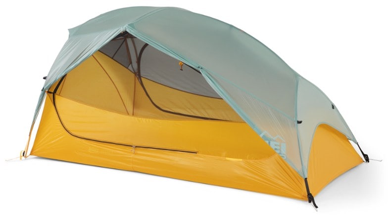 Front view of the UltraLite 2 tent set up in a scenic camping location, showcasing its spacious interior and lightweight design.