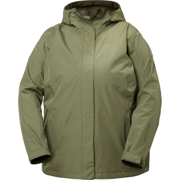 Front view of the TrailGuard Plus waterproof jacket for women – shown in navy, hood up