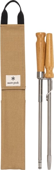 Close-up of EmberFlow Pro portable fire blower showing stainless steel tube and bamboo handle