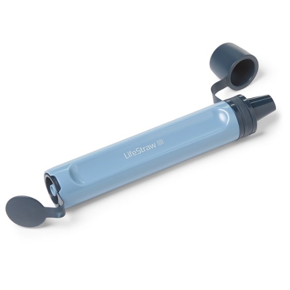Close-up view of the Peak Series water filter straw in action during a hike.
