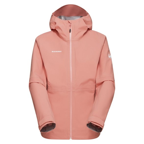 Mammut Linard women's waterproof jacket from the front, showcasing its sleek design and adjustable hood.