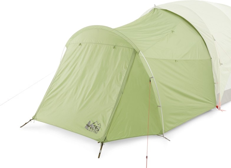 Side angle of REI Wonderland accessory showing zippered door setup for gear access