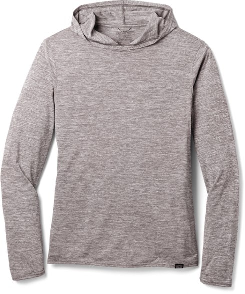 Front view of men's hoody with sun protection in light gray, perfect for running and outdoor activities