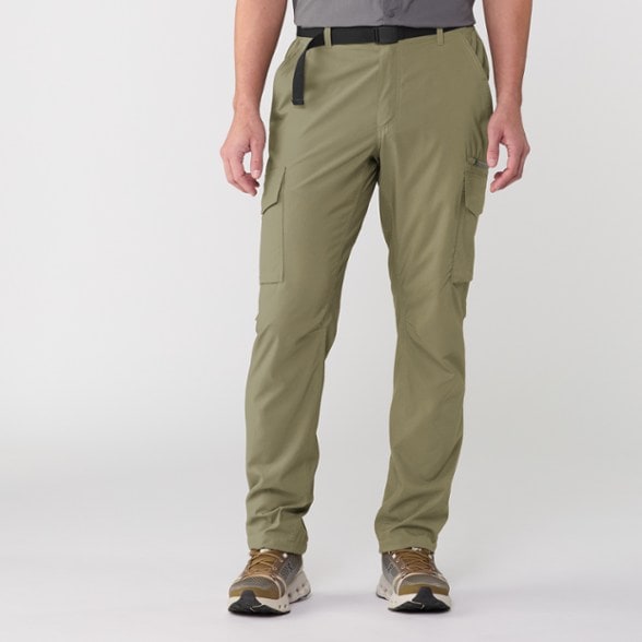 Columbia Skien Valley cargo pants displayed outdoors, showcasing insect repellent technology.