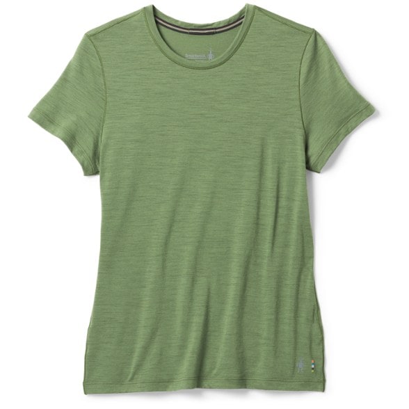 Front view of eco-friendly lightweight women's merino wool t-shirt showing its soft texture.