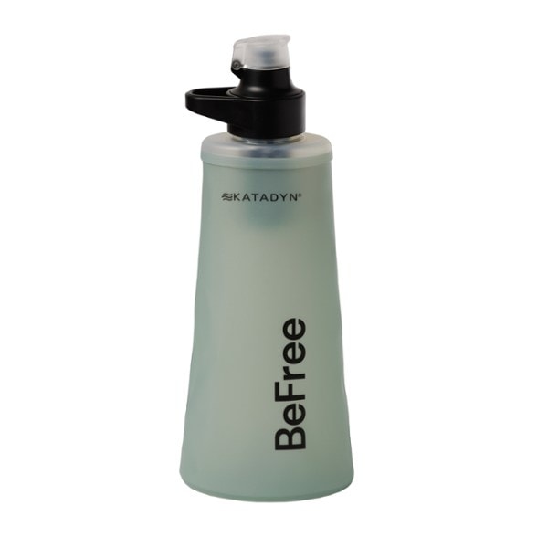 Close-up of Katadyn BeFree AC filter bottle showing dual-layer design and flip cap