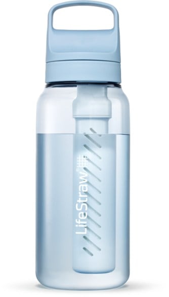 HydroPure Trekker water filter bottle angled view showing sleek BPA-free design ideal for hiking water bottle