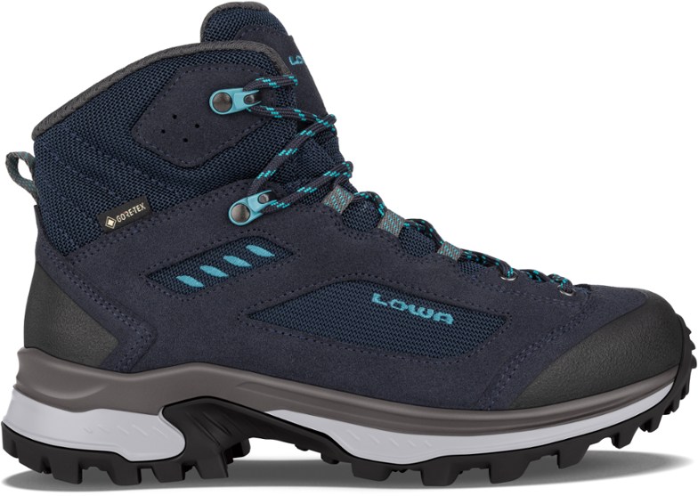 Lowa Corvara GTX mid hiking boots, side view, showcasing the stylish design.