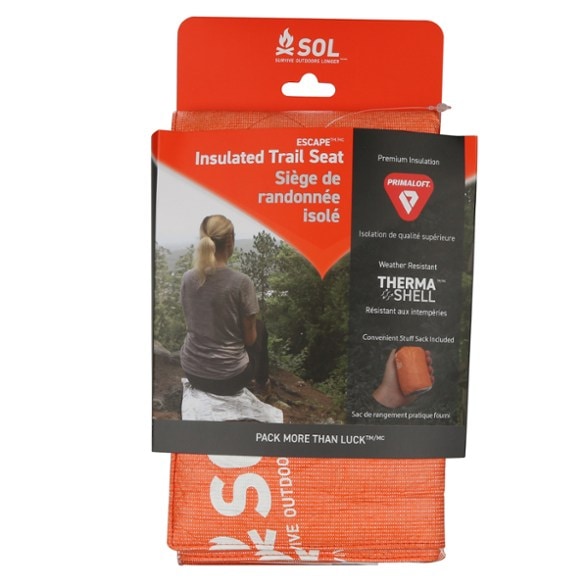 SOL Escape insulated camping seat showcasing its compact size and durable material.