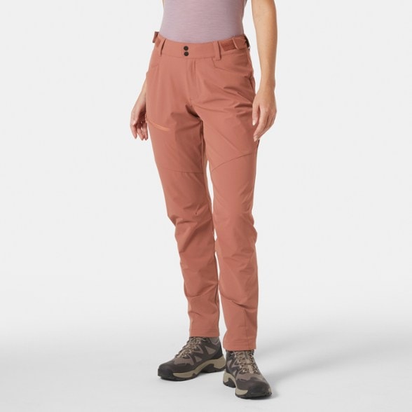 Front view of women's soft-shell pants in black, ideal for wet trail conditions