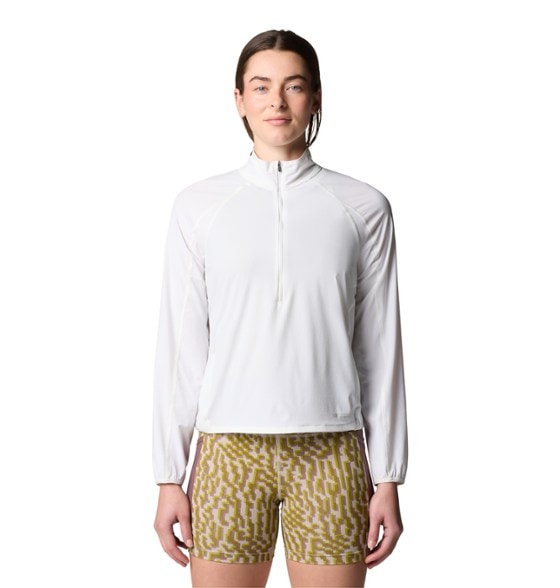 Front view of women's lightweight hiking shirt with UPF protection and half-zip design