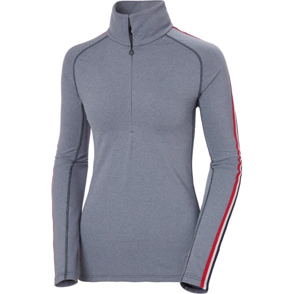 Front view of the women's pullover showing the half-zip jacket design in outdoor setting