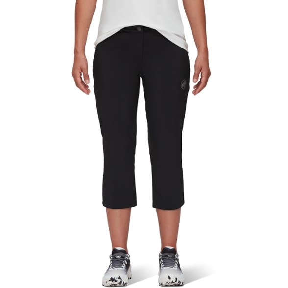 Front view of Runbold women's quick dry capri pants in outdoor setting.
