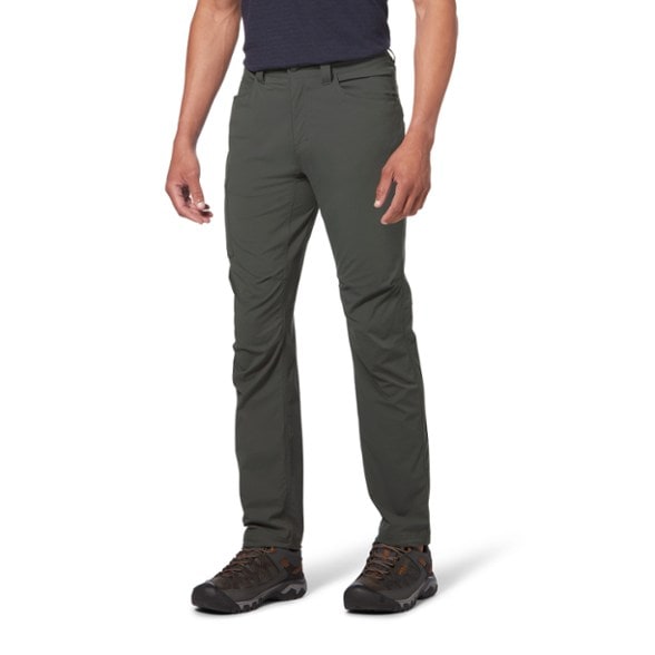 Front view of Explorer Stretch Travel Pants for men, showcasing the sleek design and pockets.