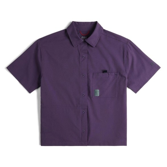 Front view of the Retro Adventure Snap Front Shirt for Women in action during a summer hike.