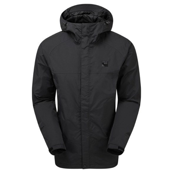 Front view of the Santiago hiking jacket in charcoal, showcasing the wired hood and zipped pockets