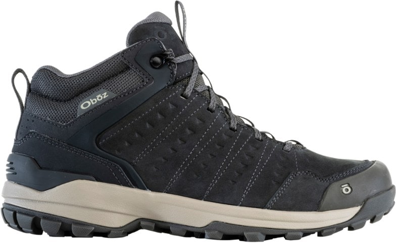 Side view of Oboz Sypes Mid Leather waterproof boots highlighting lightweight construction and durable materials