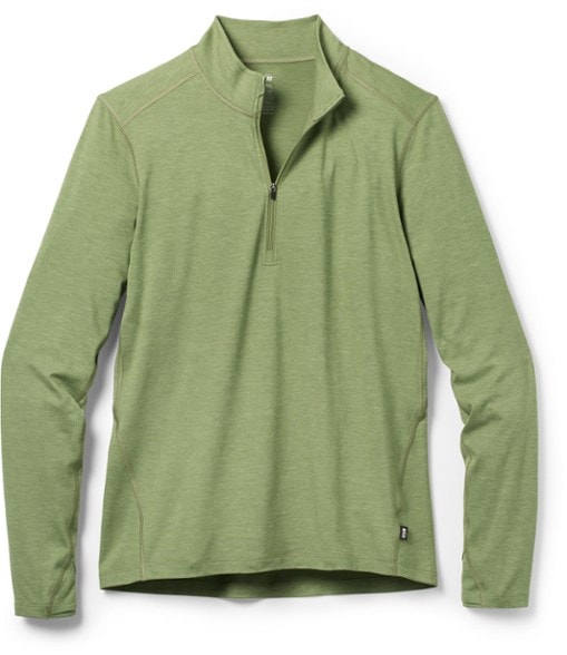 Men's thermal half-zip top from the back, showcasing the thumbhole feature and smooth fabric.