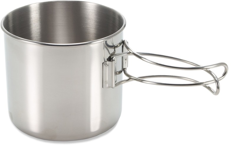 Glacier Stainless Steel Pot and Cup set against a mountain backdrop.