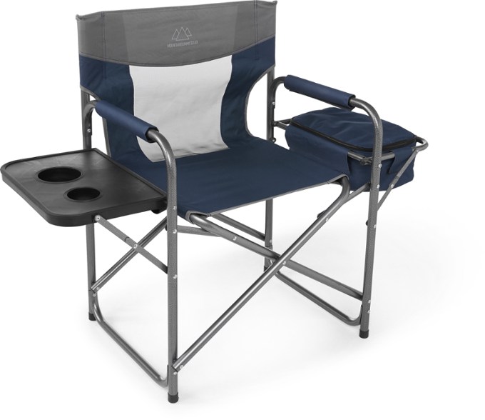 Mountain Summit Portable Cooler Chair with cooler and snacks at a backyard party.