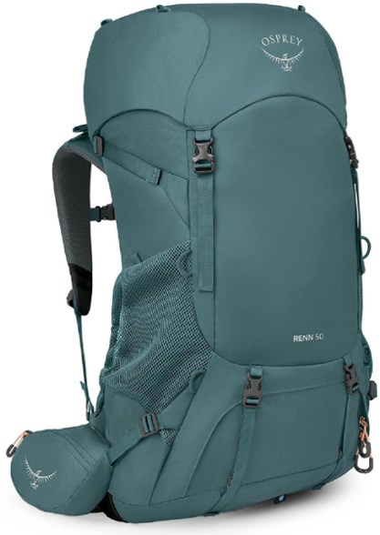 Front view of Osprey women's backpack showing adjustable torso fit and lid pocket