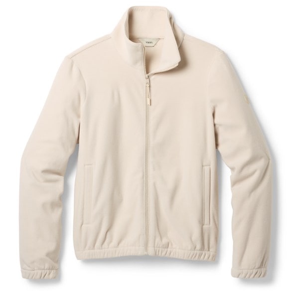 Front view of Vuori Aspen women's jacket showing full zip and water resistant fabric