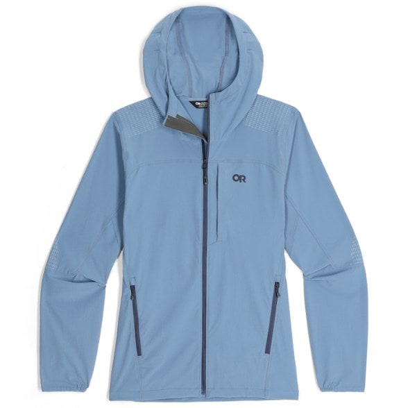 Front view of women's lightweight jackets Ferrosi DuraPrint hoodie in green, showcasing durable DuraPrint shoulders