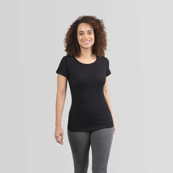 Front view of the Arms of Andes women's alpaca wool hiking shirt, showcasing its lightweight design.